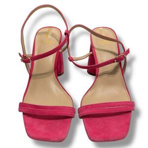 Sam Edelman Women Kit Heel Strappy Sandals Size 7.5 Pink Microfiber